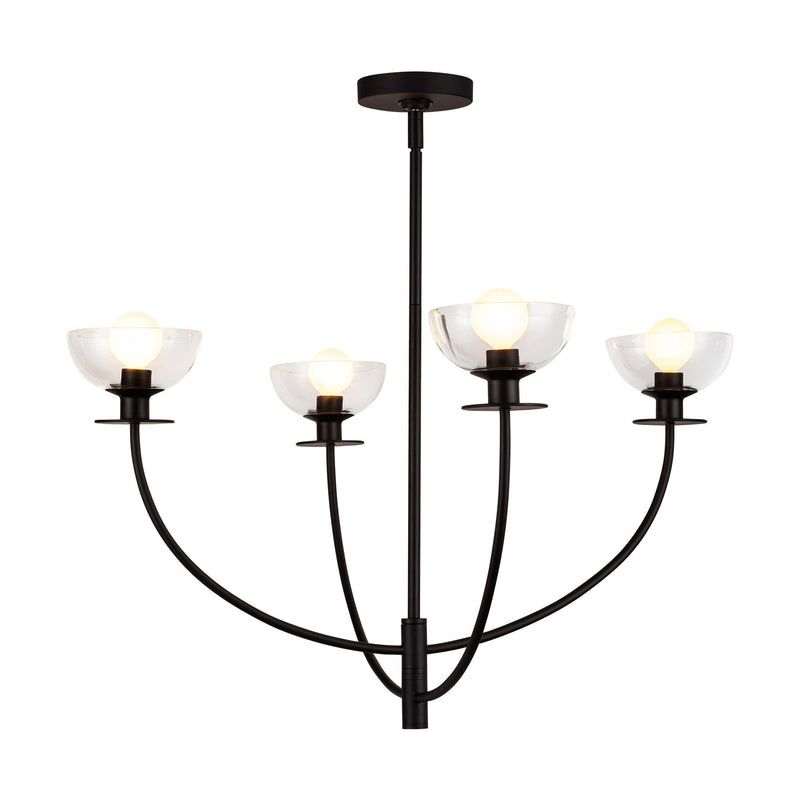 Sylvia 26" 4-Light Chandelier in Matte Black/Clear Glass