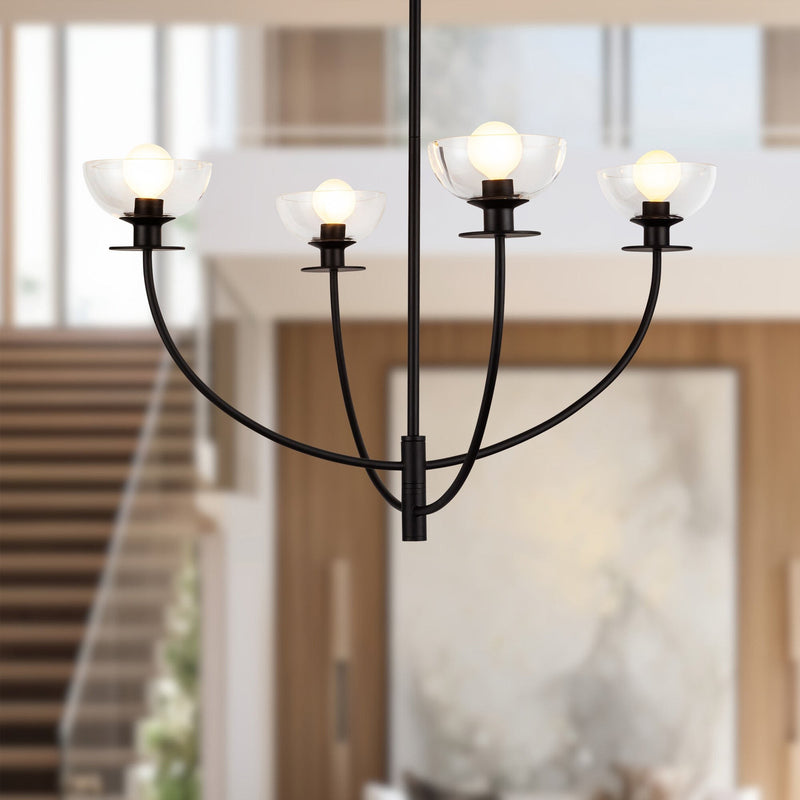 Sylvia 26" 4-Light Chandelier in Matte Black/Clear Glass