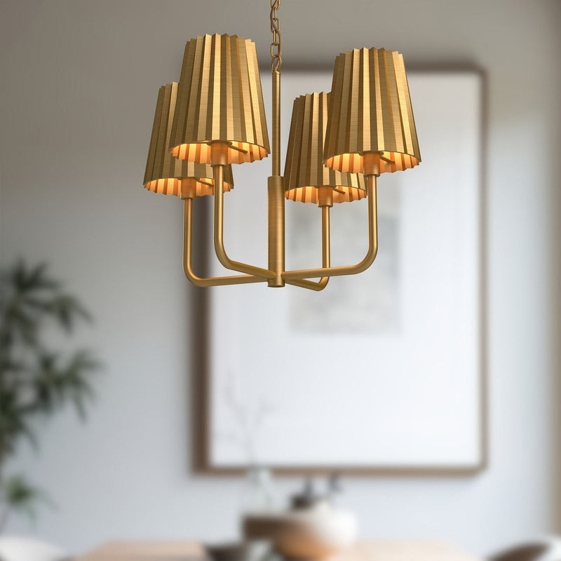 Plisse 23" 4-Light Chandelier in Aged Gold