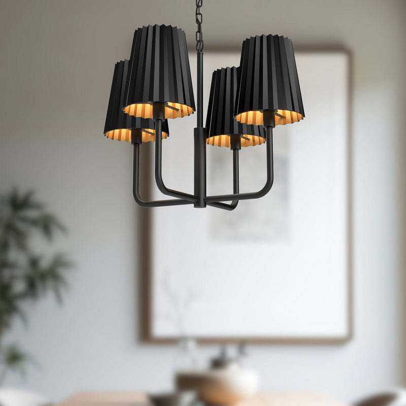 Plisse 23" 4-Light Chandelier in Matte Black