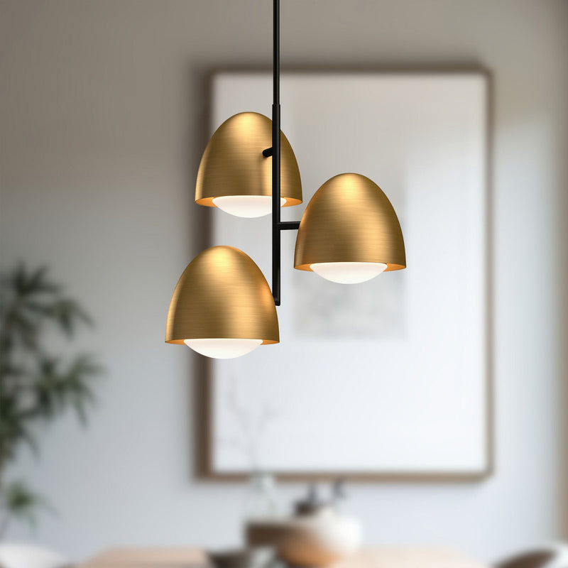 Kenji 24" 3-Light Chandelier in Aged Gold/Opal Matte Glass