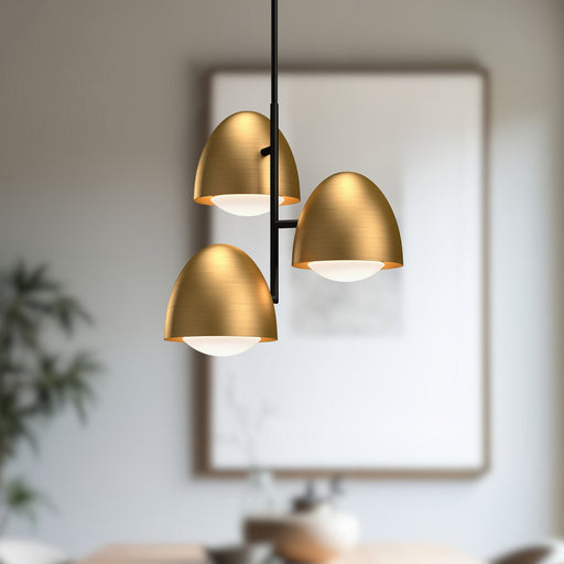Kenji 24" 3-Light Chandelier in Aged Gold/Opal Matte Glass