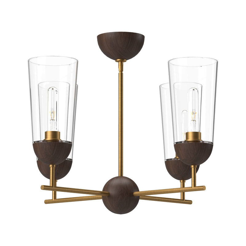Emil 25" 4-Light Chandelier in Aged Gold/Walnut