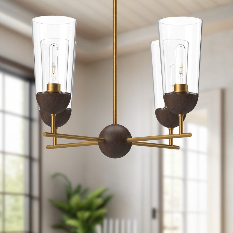 Emil 25" 4-Light Chandelier in Aged Gold/Walnut