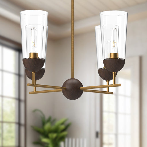 Emil 25" 4-Light Chandelier in Aged Gold/Walnut