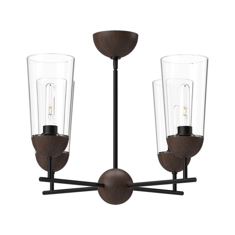 Emil 25" 4-Light Chandelier in Matte Black/Walnut