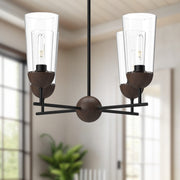 Emil 25" 4-Light Chandelier in Matte Black/Walnut