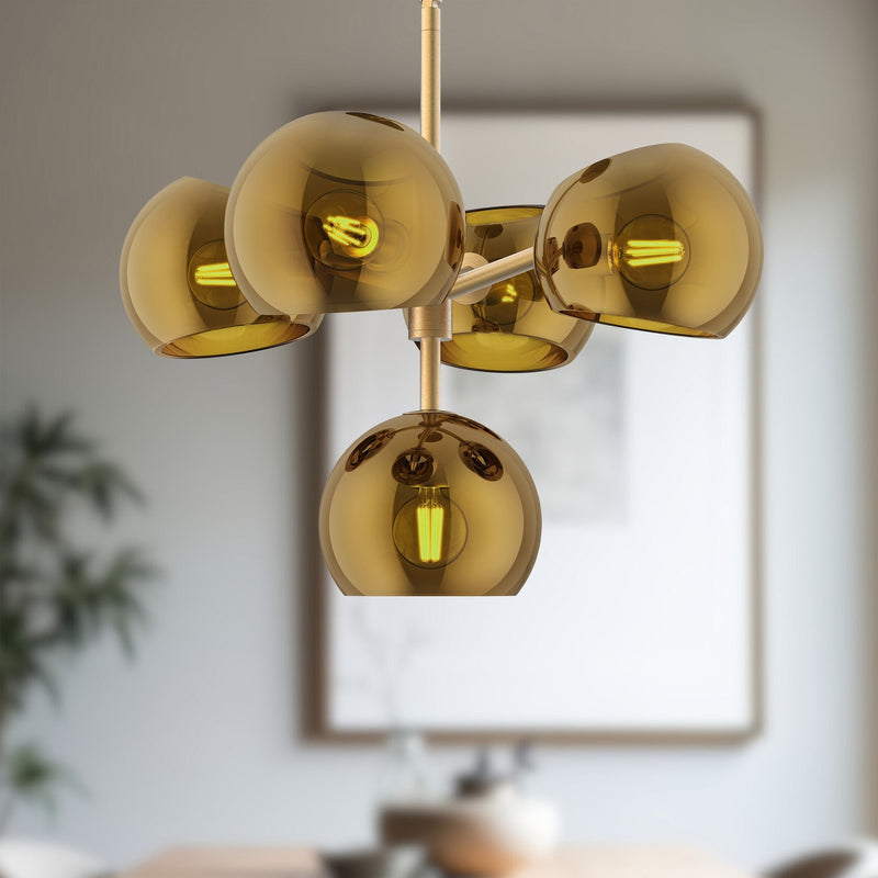 Willow 18" 5-Light Chandelier in Brushed Gold/Copper Glass