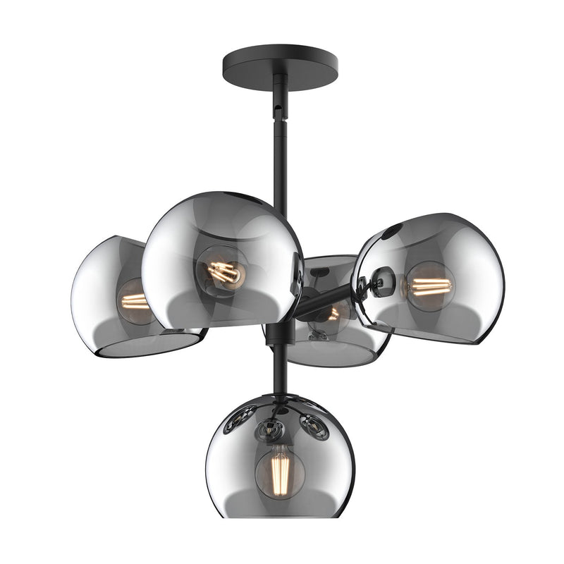 Willow 18" 5-Light Chandelier in Matte Black/Smoked Solid Glass