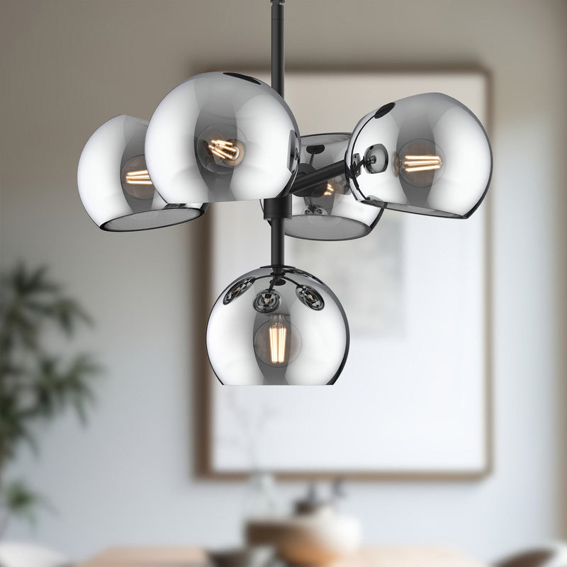 Willow 18" 5-Light Chandelier in Matte Black/Smoked Solid Glass