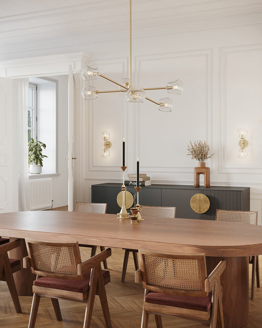 Willow 37" 6-Light Glass Shade Chandelier in Brushed Gold/Clear Glass