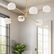 Willow 37" 6-Light Glass Shade Chandelier in Brushed Gold/Opal Matte Glass