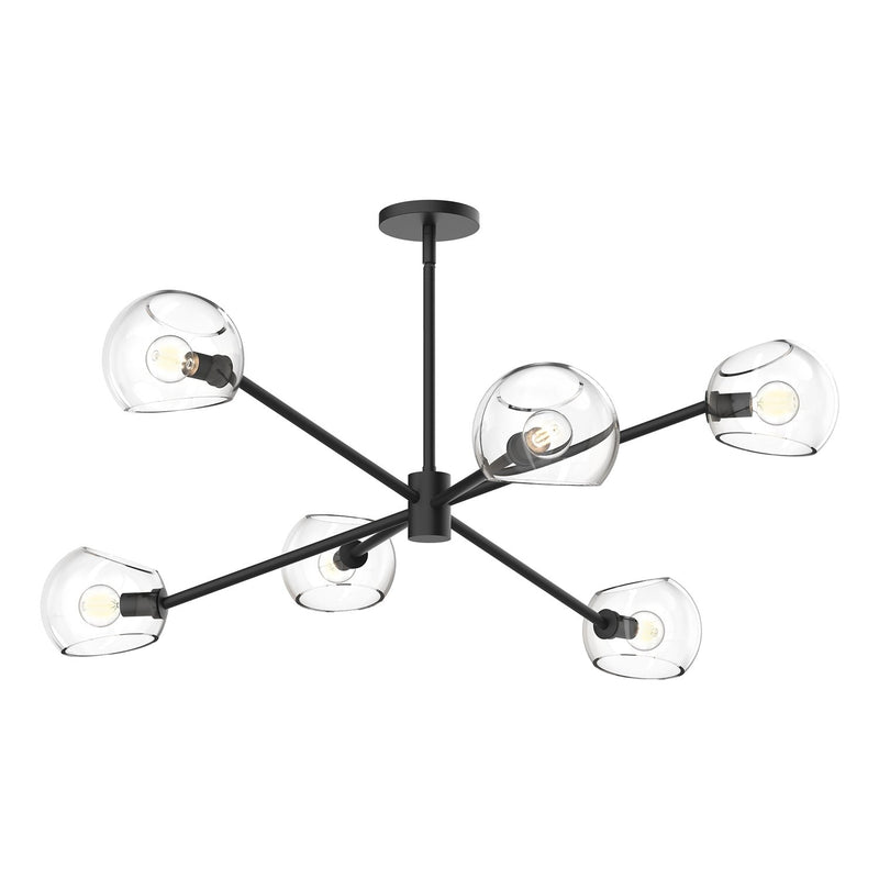 Willow 37" 6-Light Glass Shade Chandelier in Clear Glass/Matte Black