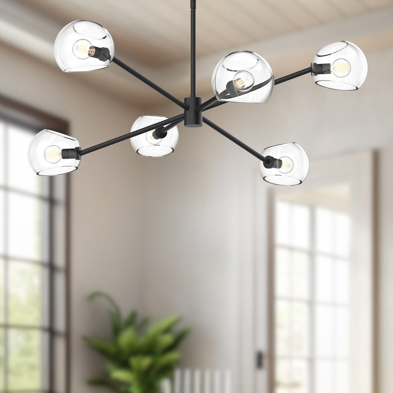 Willow 37" 6-Light Glass Shade Chandelier in Clear Glass/Matte Black