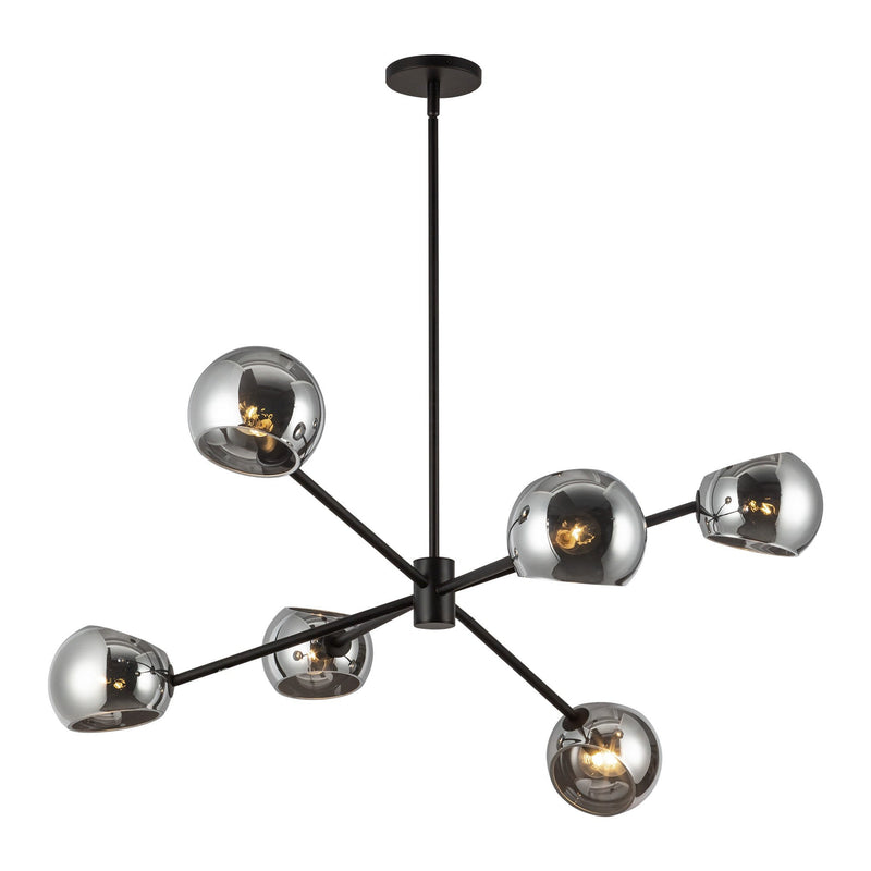 Willow 37" 6-Light Glass Shade Chandelier in Matte Black/Smoked Solid Glass