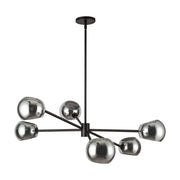 Willow 37" 6-Light Glass Shade Chandelier in Matte Black/Smoked Solid Glass