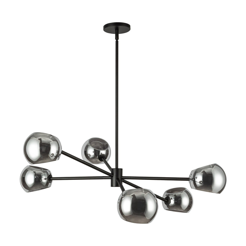 Willow 37" 6-Light Glass Shade Chandelier in Matte Black/Smoked Solid Glass