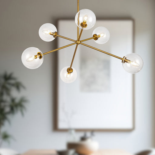 Cassia 40" 6-Light Chandelier in Aged Gold/Clear Glass