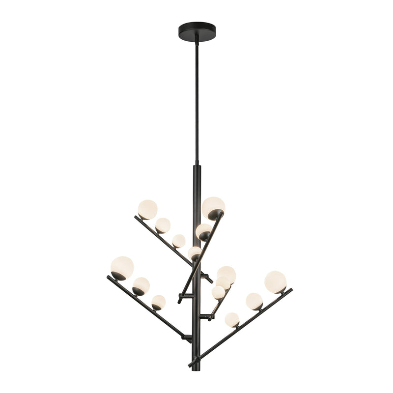 Cypress 5-Head Chandelier in Black/Opal Glass