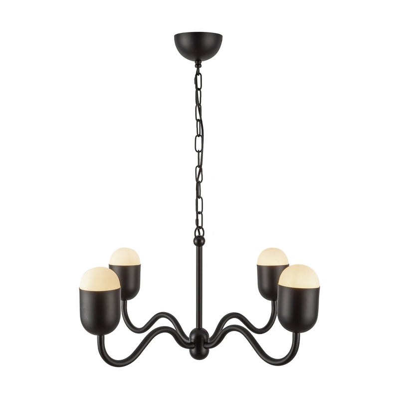 Effie 27" 4-Light Chandelier in Matte Black/Opal Glass