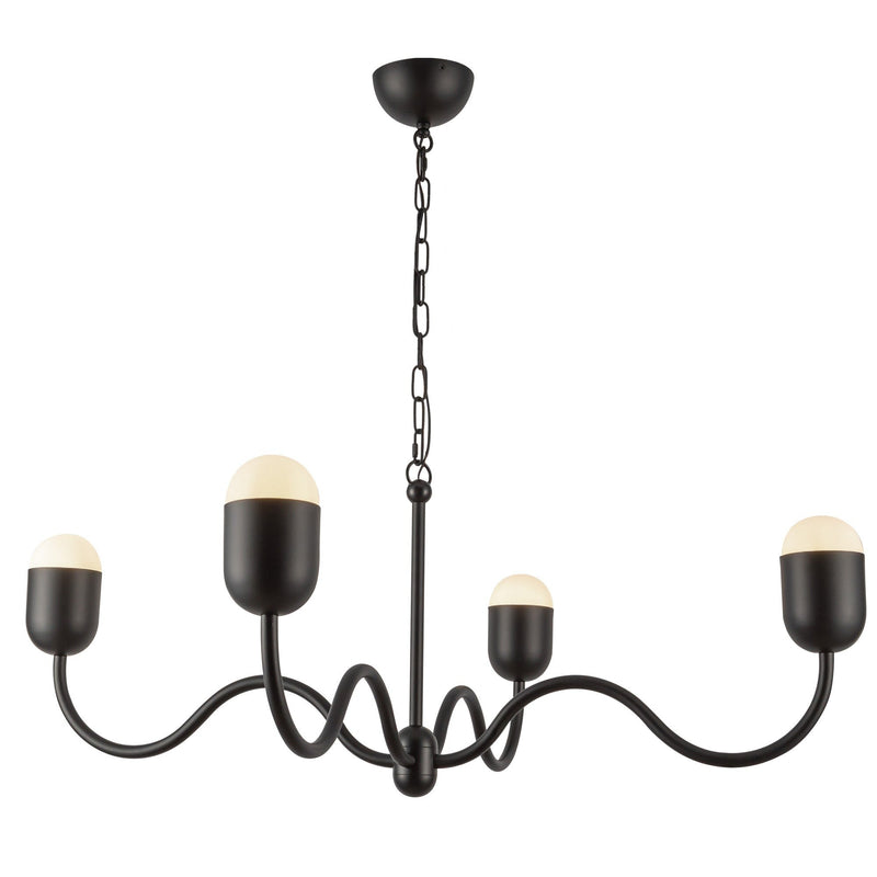 Effie 39" 4-Light Chandelier in Matte Black/Opal Glass