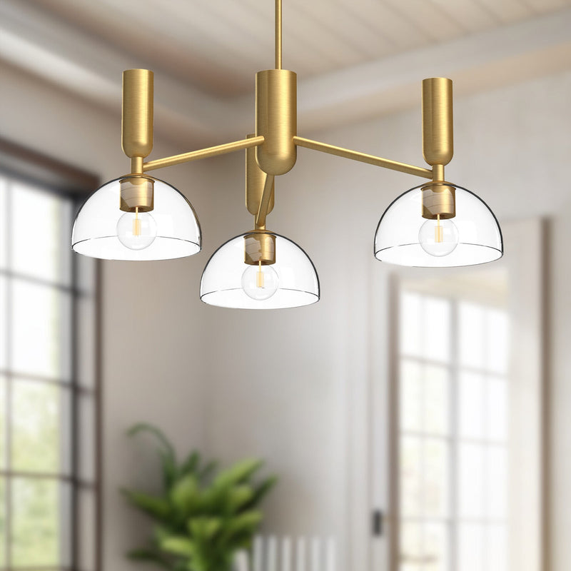 Jude 38" 3-Light Chandelier in Brushed Gold/Clear Glass