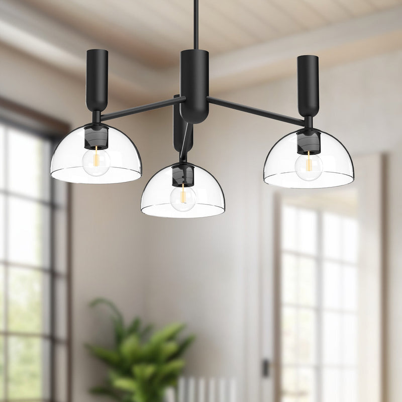 Jude 38" 3-Light Chandelier in Clear Glass/Matte Black