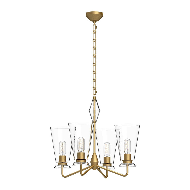 Salem 23" 4-Light Chandelier in Brushed Gold/Clear Glass