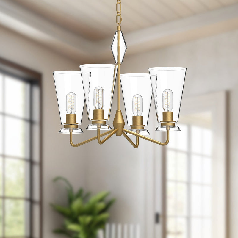 Salem 23" 4-Light Chandelier in Brushed Gold/Clear Glass