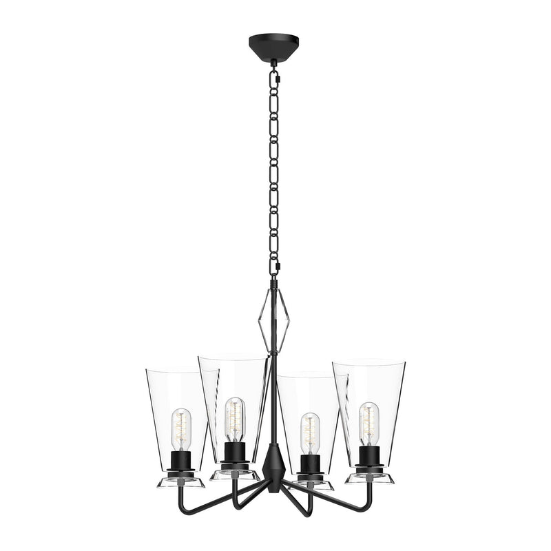 Salem 23" 4-Light Chandelier in Clear Glass/Matte Black