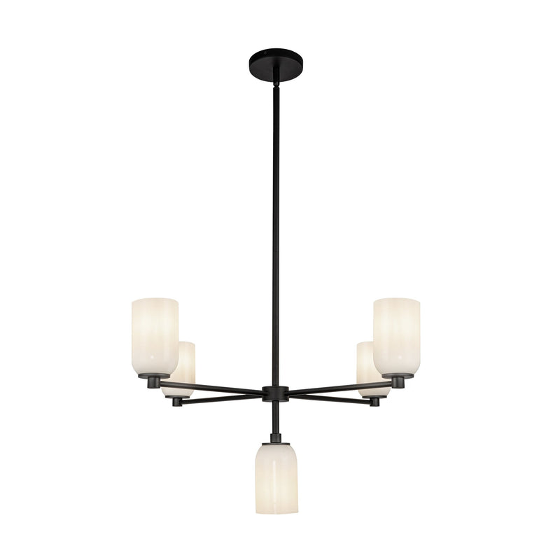Nola 31" 5-Light Chandelier in Black/Glossy Opal Glass