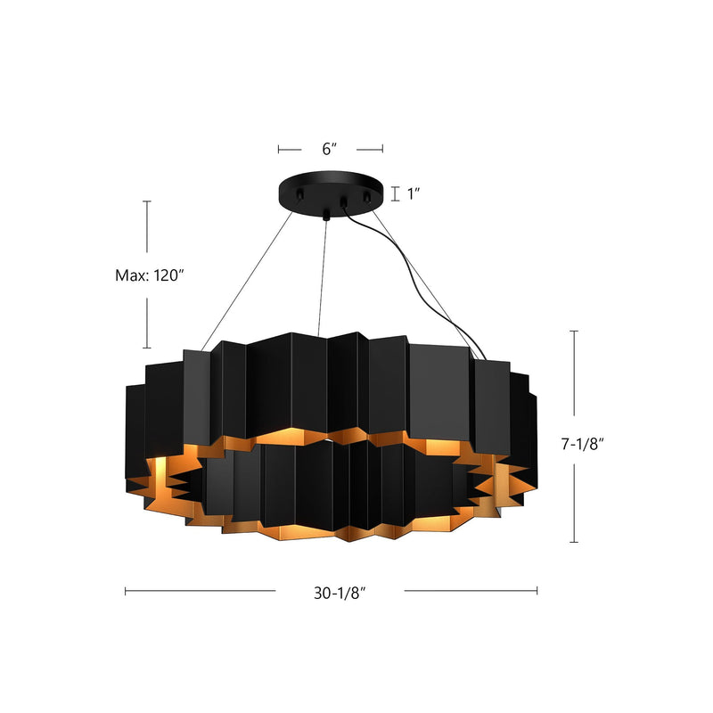 Akira 30" 7-Light Pendant in Black/Gold