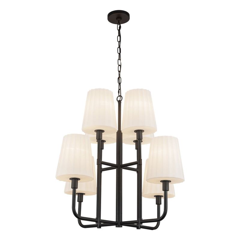 Plisse 30" 8-Light Chandelier with Opal Glass in Matte Black/Opal Matte Glass