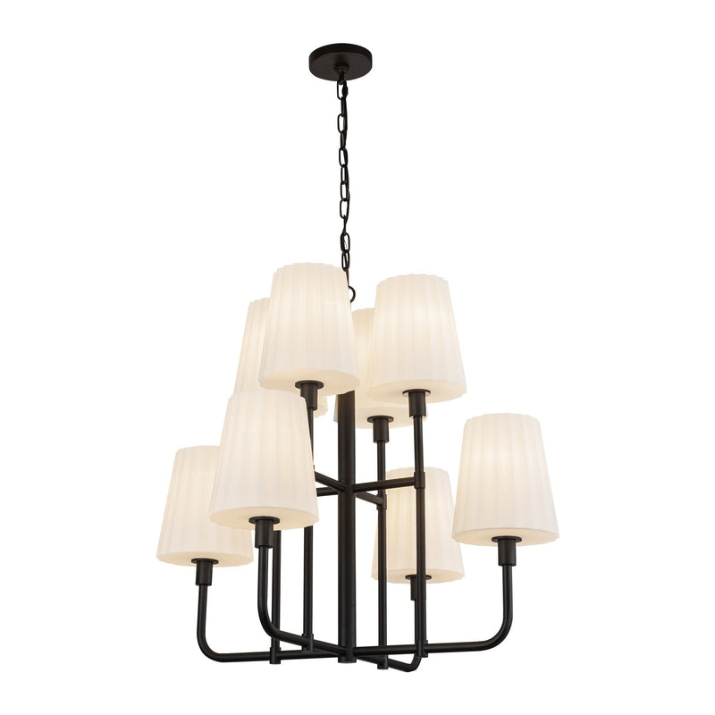 Plisse 30" 8-Light Chandelier with Opal Glass in Matte Black/Opal Matte Glass