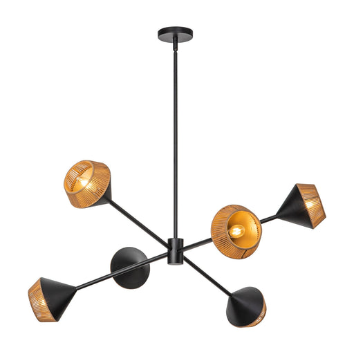 Daphne 38" 6-Light Chandelier in Matte Black/Brown Cotton Rope