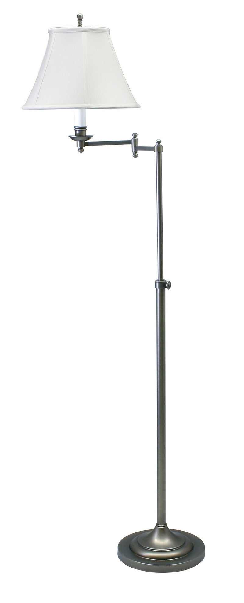 Club Adjustable Swing Arm Floor Lamp in Antique Silver
