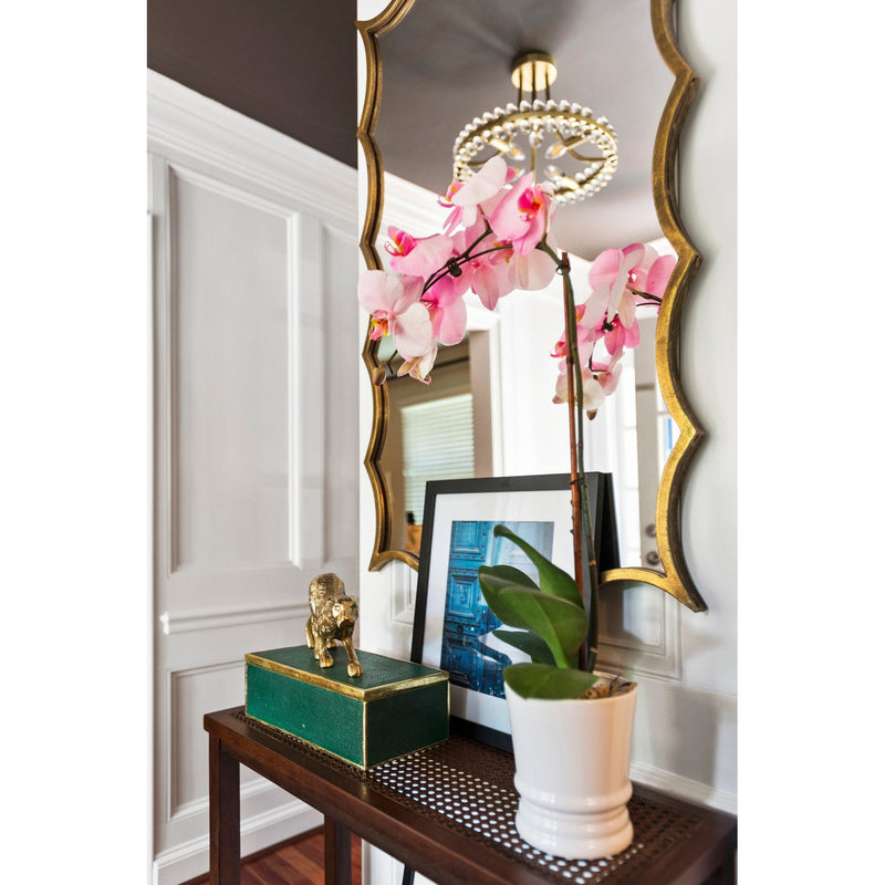 Clover 4 Light 18.25" Semi Flush Mount in Aged Brass in a room setting