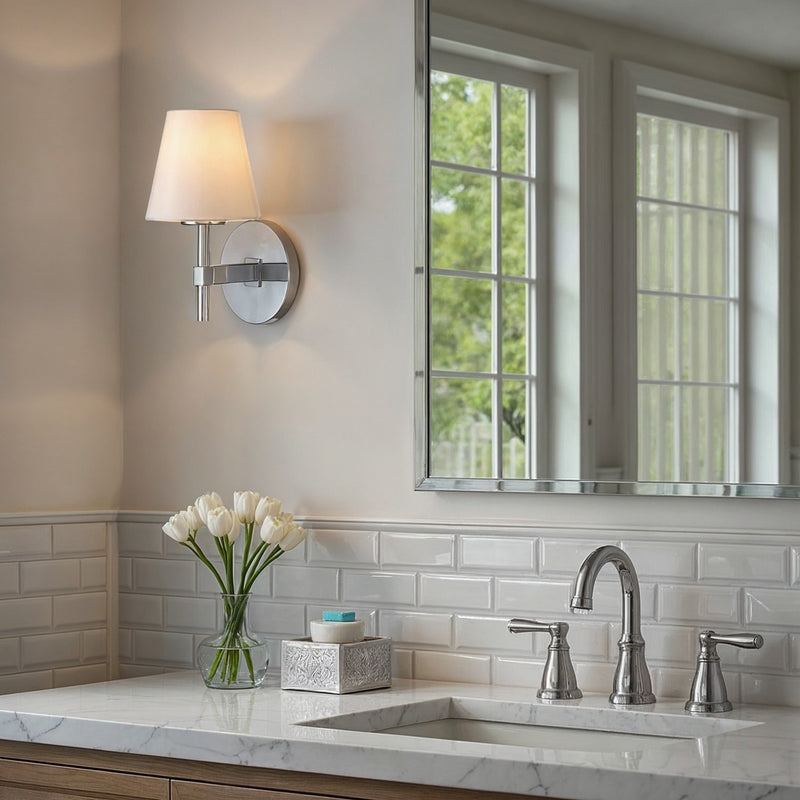 Colton 1 Light 6" Sconce in Polished Chrome in a room setting