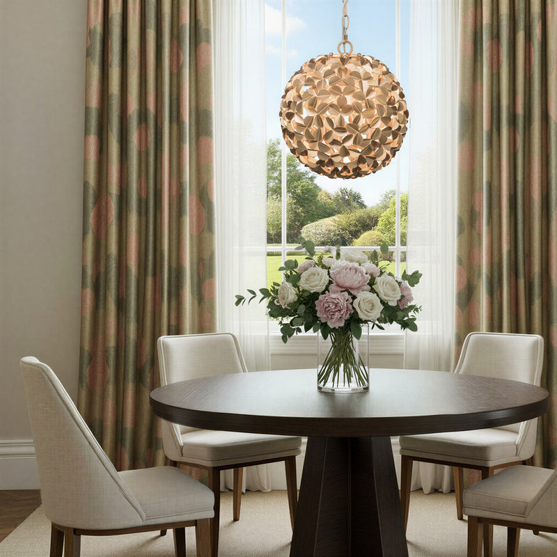 Cora 1 Light 13" Pendant in Soft Gold in a room setting