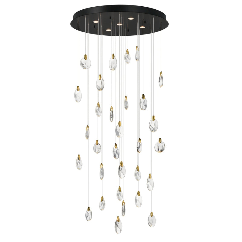 Pebble 30-Light LED Pendant in Black / Polished Gold