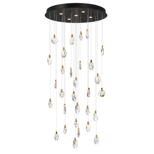 Pebble 30-Light LED Pendant in Black / Polished Gold