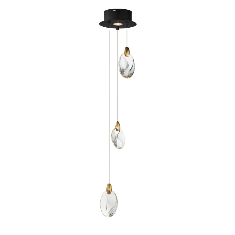 Pebble 3-Light LED Pendant in Black / Polished Gold
