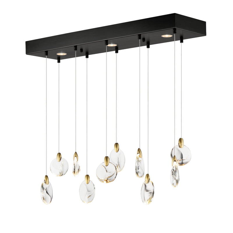 Pebble 10-Light LED Pendant in Black / Polished Gold
