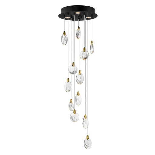 Pebble 12-Light LED Pendant in Black / Polished Gold