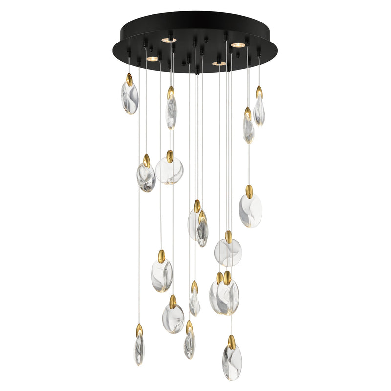 Pebble 18-Light LED Pendant in Black / Polished Gold