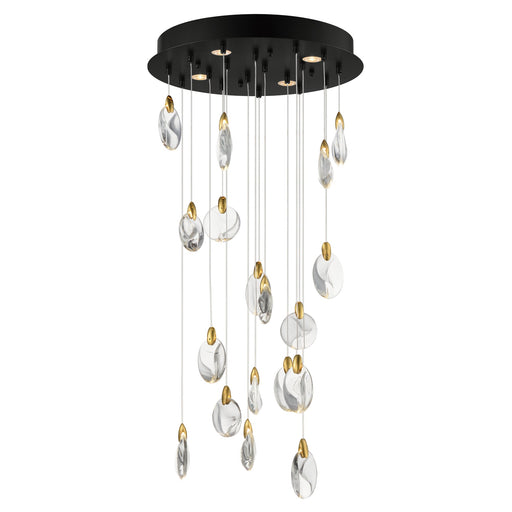 Pebble 18-Light LED Pendant in Black / Polished Gold