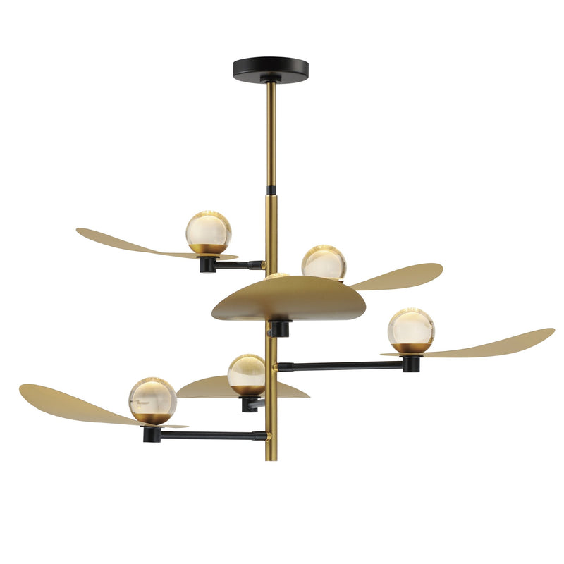 Pearl 6-Light LED Chandelier in Black / Natural Aged Brass