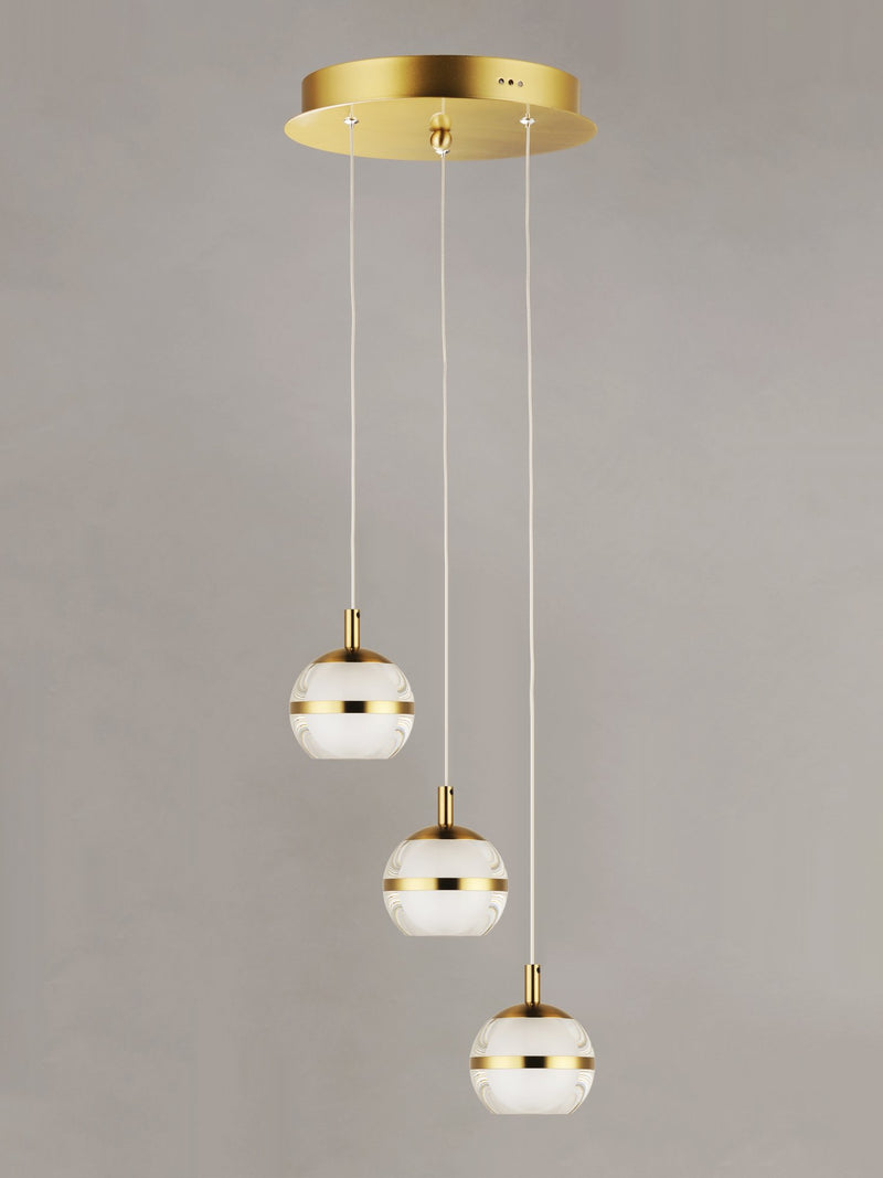 Swank 3-Light LED Pendant in Natural Aged Brass