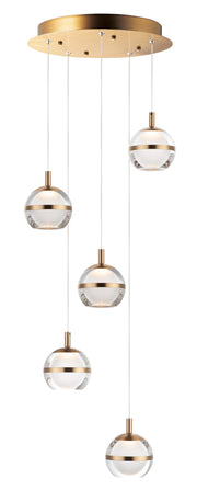 Swank 5-Light LED Pendant in Natural Aged Brass