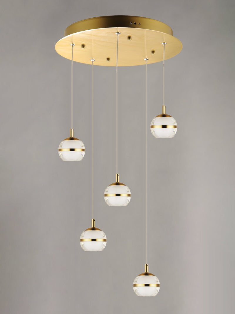 Swank 5-Light LED Pendant in Natural Aged Brass